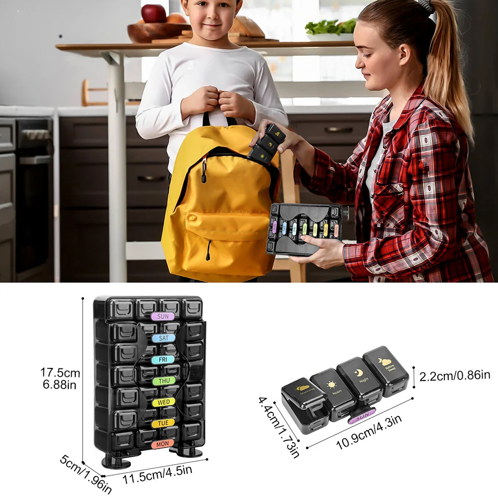 Deluxe Weekly Pill Organizer with Multiple Daily Compartments for Medications and Supplements