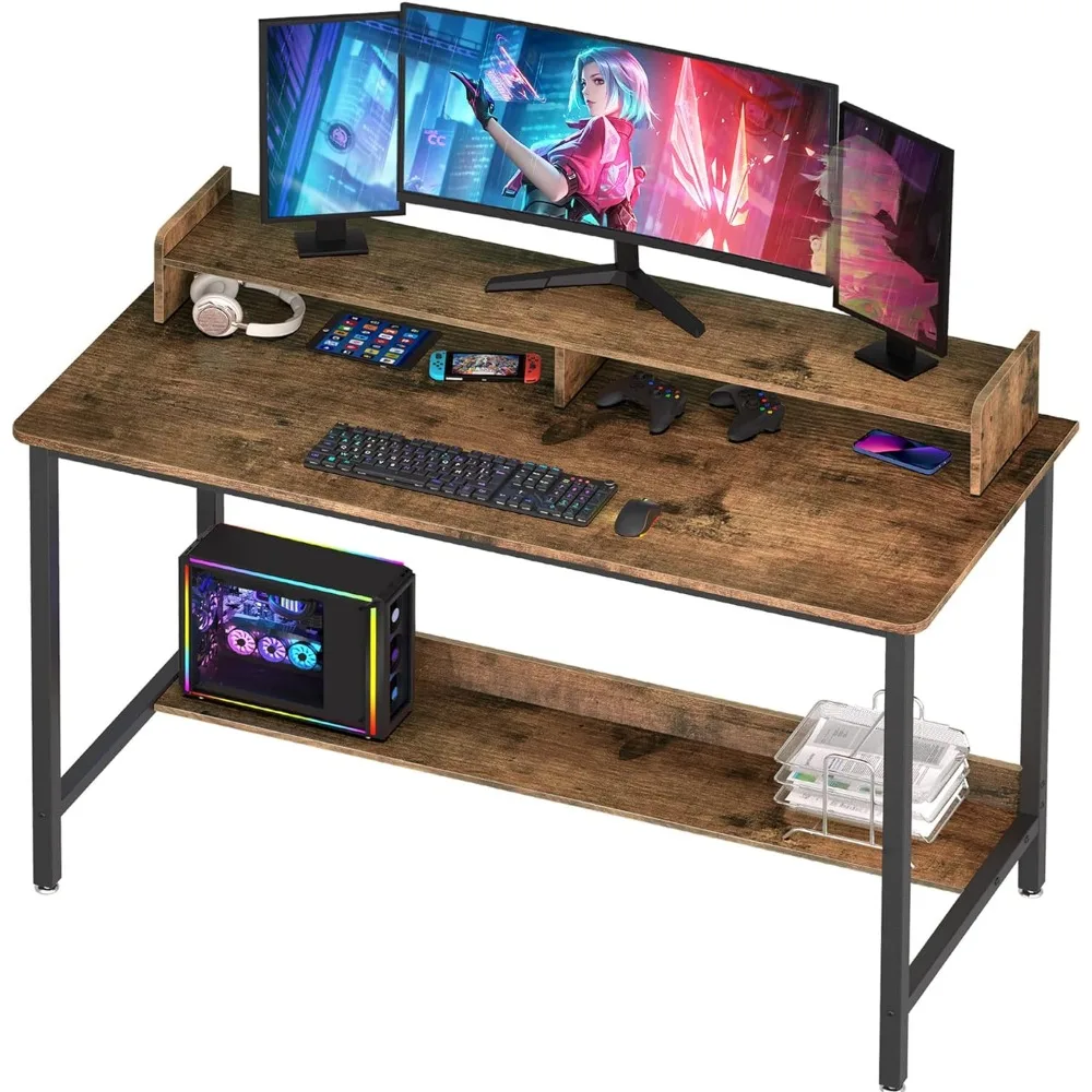 Computer Desk with Shelves, 43 Inch Gaming Writing Desk, Study PC Table Workstation with Storage for Home Office, Living Room 2 pcs desk shelves crafted book ends books desktop holders file organizer plastic pp study office bookshelf