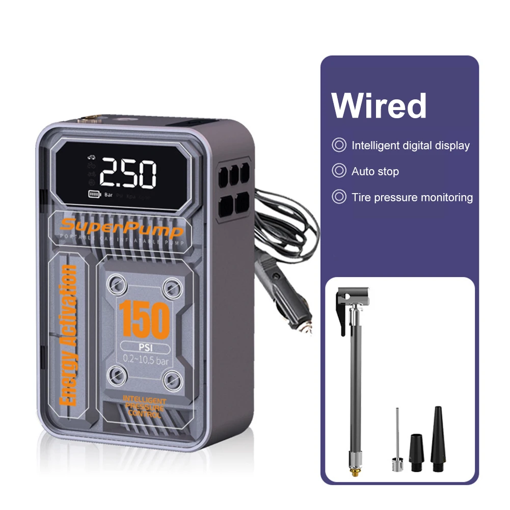 

Mini Car Tire Inflator 150PSI Portable Air Compressor Wireless Digital Inflatable Pump for Motorcycle Bicycle Car Tyre Balls