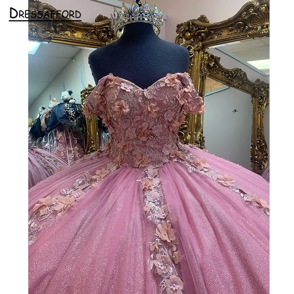 

vestidos de xv años 2023 Pink Quinceanera Dresses Off Shoulder Beading Sweet 15 Ball Gown Prom Dress Crost Back