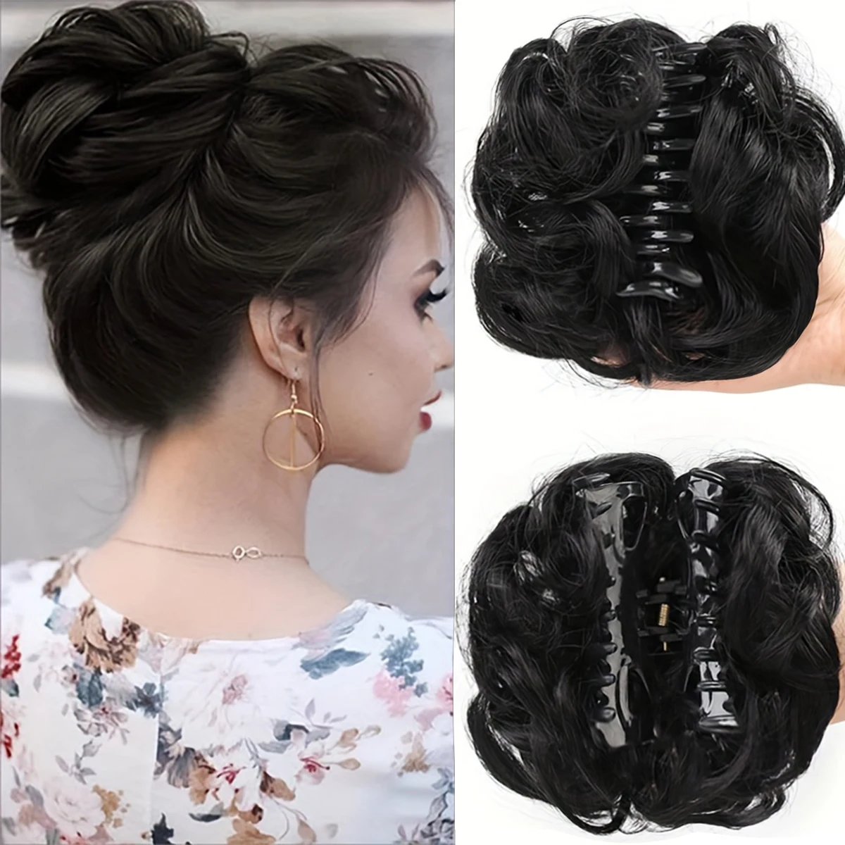 Claw Clip In Bun Hair Extension Wig Tousled Updo Hairpiece For Women Curly Scrunchies Synthetic Chignon Hair Accessories