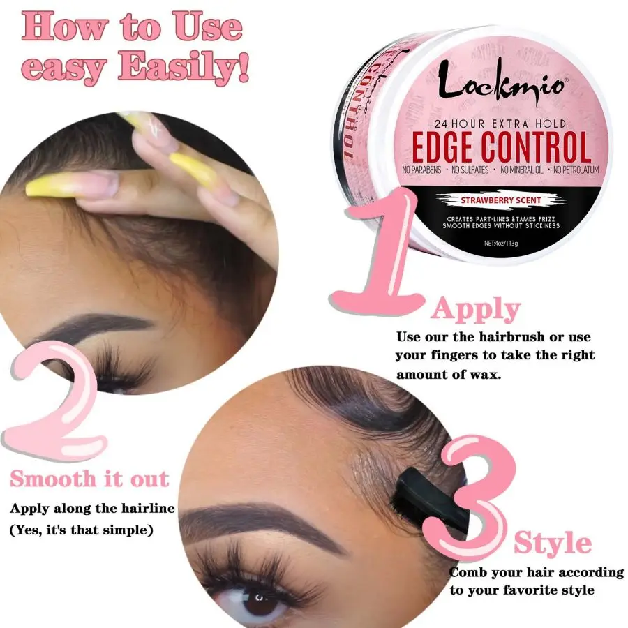 LOCKMIO 113g Edge Control Wax for Women 4c Hair Sleek Gel Cream 24 Hour Lasting Strong Hold Pomade for Slick Back Broken Hair
