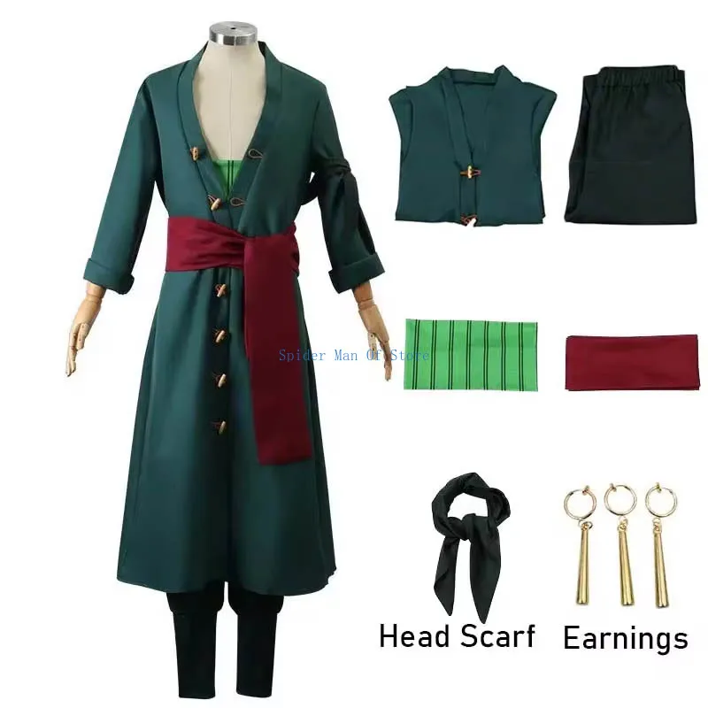 Roronoas Cosplay Costume Anime Kimono Robe Zoro cape uniforme tenues d'halloween avec boucles d'oreilles pour Comic Con