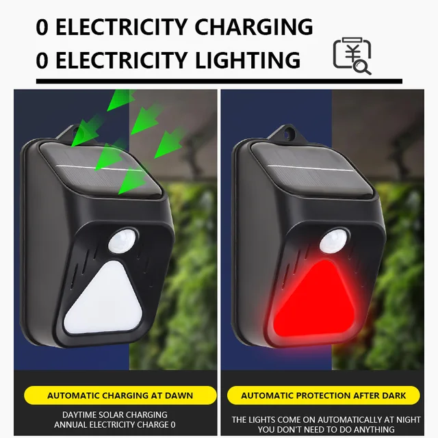 Waterproof Solar Powered Alarm Light Remote Control Motion Sensor Detector Siren Strobe Alarm Pet For Home Yard Outdoor Security 2