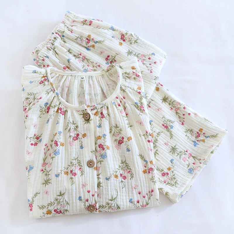 2024 New Spring and Autumn Women's Pajama Set 100% Cotton Long sleeved Pants Two piece Set Home Furnishing Set Summer Pijamas