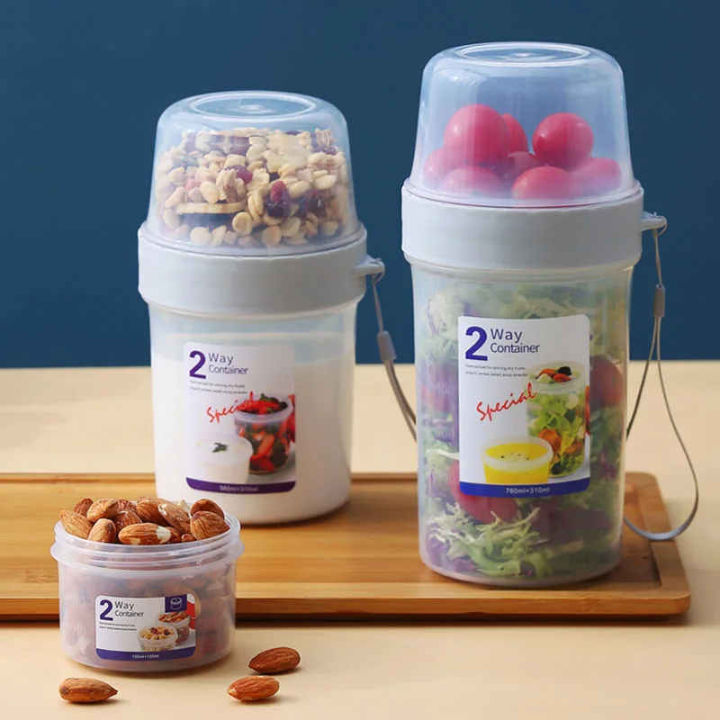 Snack Cup Container Snacking Food Storage Box Double Sealed Compartment  Snack Cup Container Snacking Food Storage Box Double Sealed Compartment  Transparent Canister Transparent For Outdoor 560 310ML 