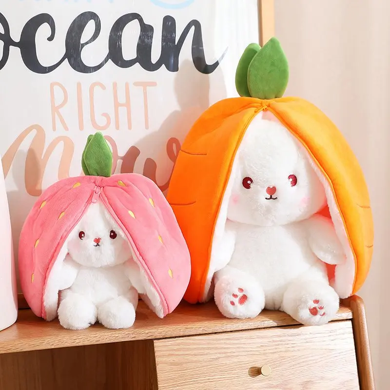

Креативная забавная кукла, морковь, кролик, плюшевая игрушка, мягкий милый кролик, прячущийся в клубничном мешке, игрушки для детей, подарок на день рождения для девочек