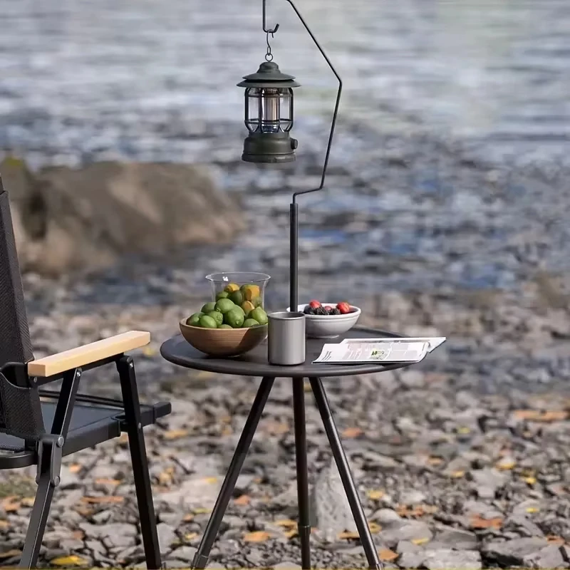 طاولة شاي طاولة مستديرة مع حامل مصباح للتخييم مرتف...