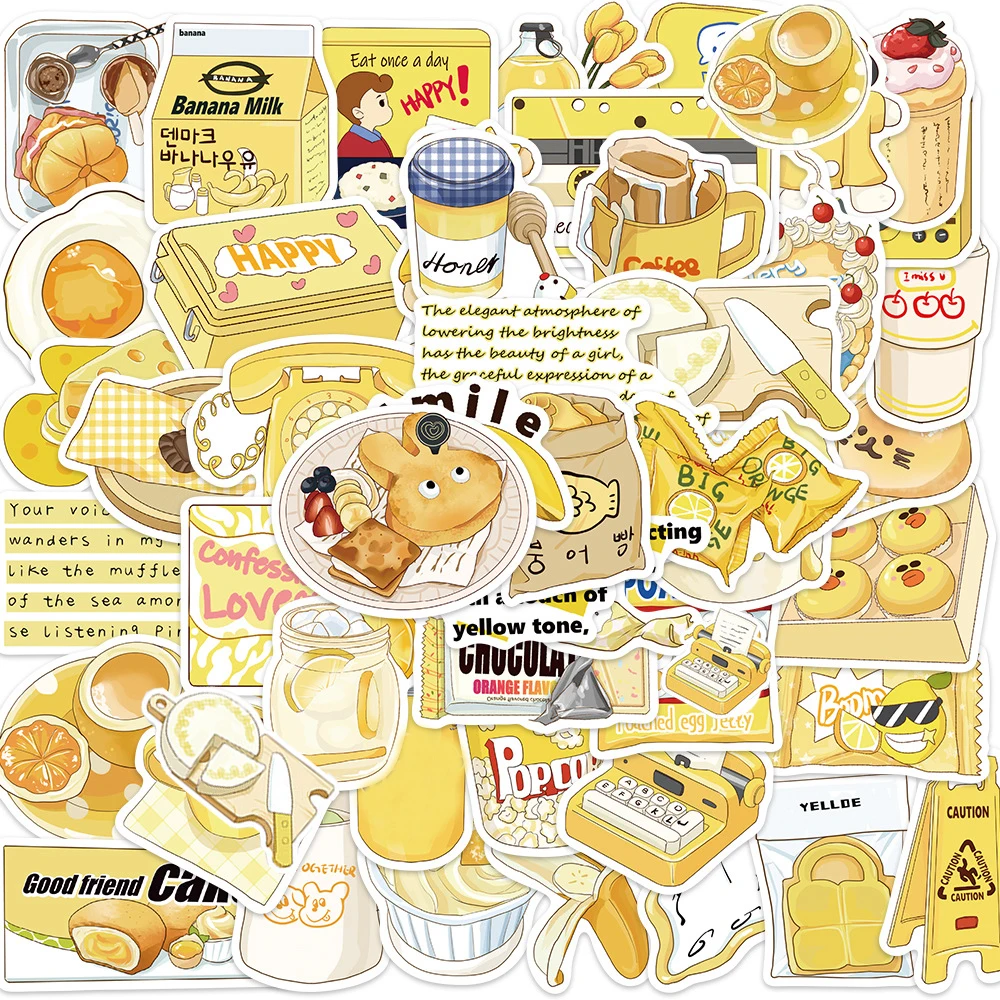 

10/30/50pcs Cute Yellow Cartoon Stickers Aesthetic Ins Decals DIY Skateboard Phone Laptop Waterproof Cute Decoration Sticker Toy