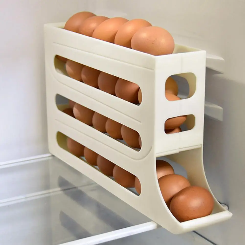 

Refrigerator Egg Storage Box Food Grade BPA Free Roll Down Egg Dispenser Food Storage Container Kitchen Supplies Egg Organizer