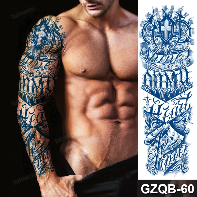 3 Sheets Herbal Semi-Permanent Waterproof Tattoo Full Arm Sleeve Juice Lasting 2 Weeks Realistic Body Art Men Tattoo Stickers