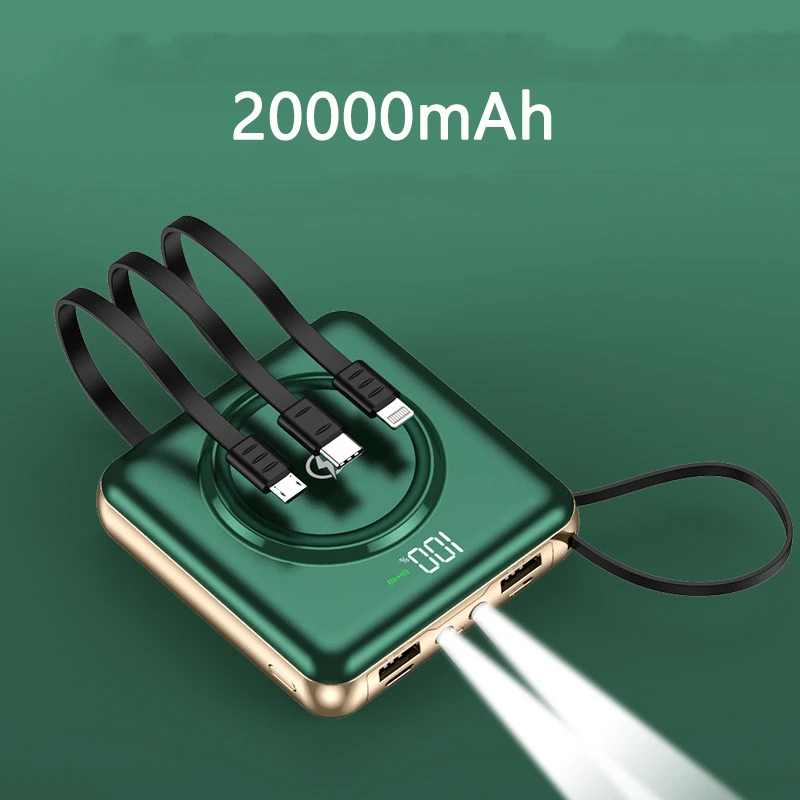 

Mini Power Bank 20000mAh Qi Wireless Charger Built in Cable Powerbank for iPhone Samsung Xiaomi Poverbank External Battery Pack