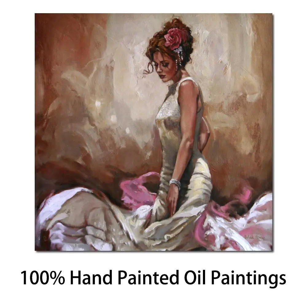 

Modern Canvas Art Figurative Thinking Before Show Girls Oil Paintings Artwork Hand Painted Wall Decor Beautiful