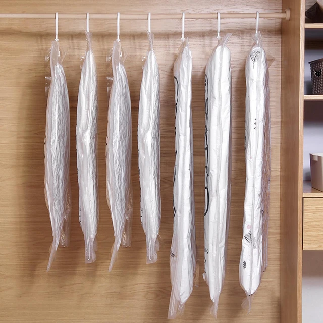 Vacuum Clothing Hanging Storage Bags Foldable Space Saver Clothes  Compression Organizer Vacuum Seal Storage Sacks with Hanger - AliExpress