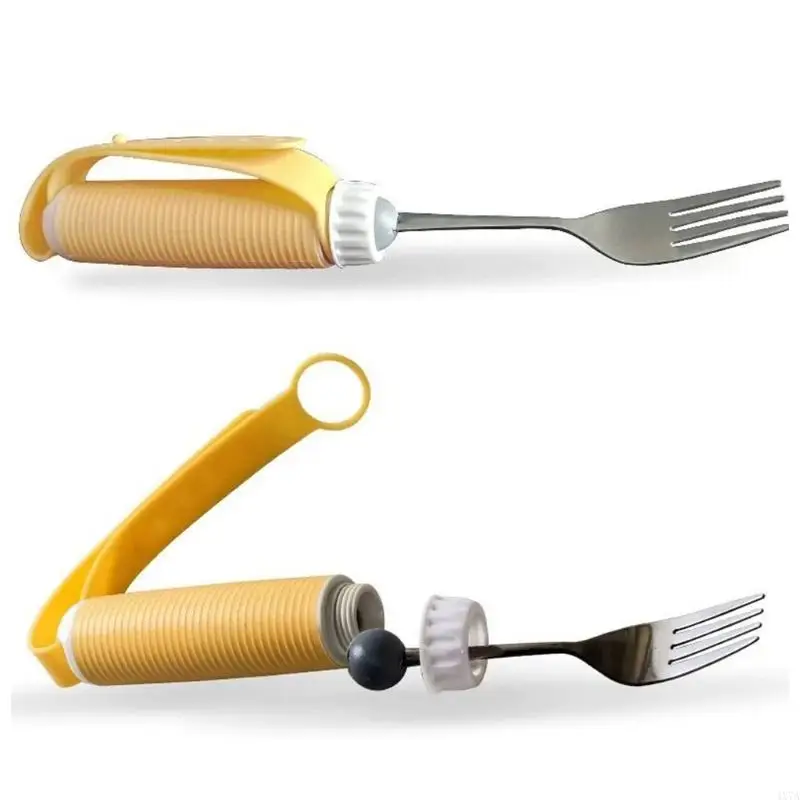 4X7A Elderly Utensil Disabled Patient Easy Grip Eating Aids Spoon Fork Stainless Steel Removable Flexible Rotating Non