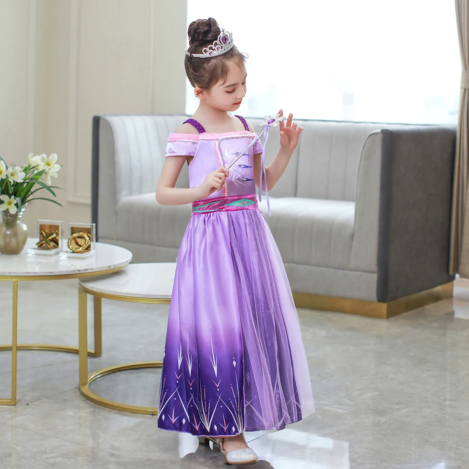 2-10Y Frozen II Elsa Princess Dress Anna Elza Girls Purple Snow Queen Cosplay Suits Carnival Dress for Kids Halloween Clothes