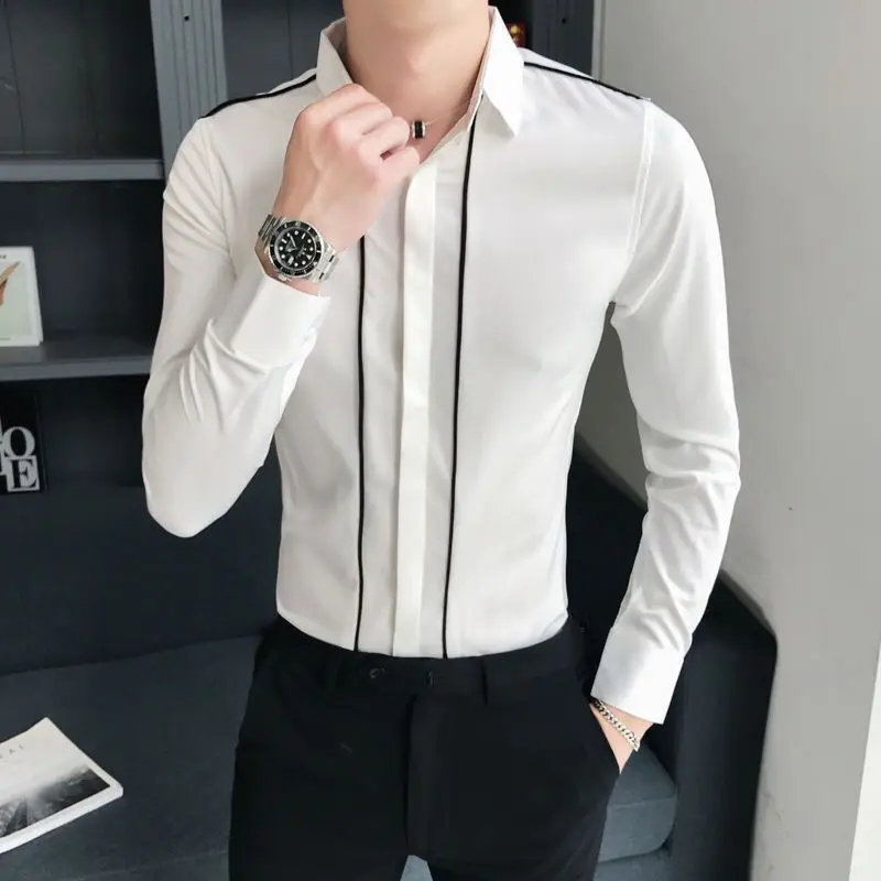 

Summer Simplicity Oversized Korean Style Retro Men's Shirt Loose Casual Striped Polyester Lapels Long Sleeve Folds Y2K Chic Tops