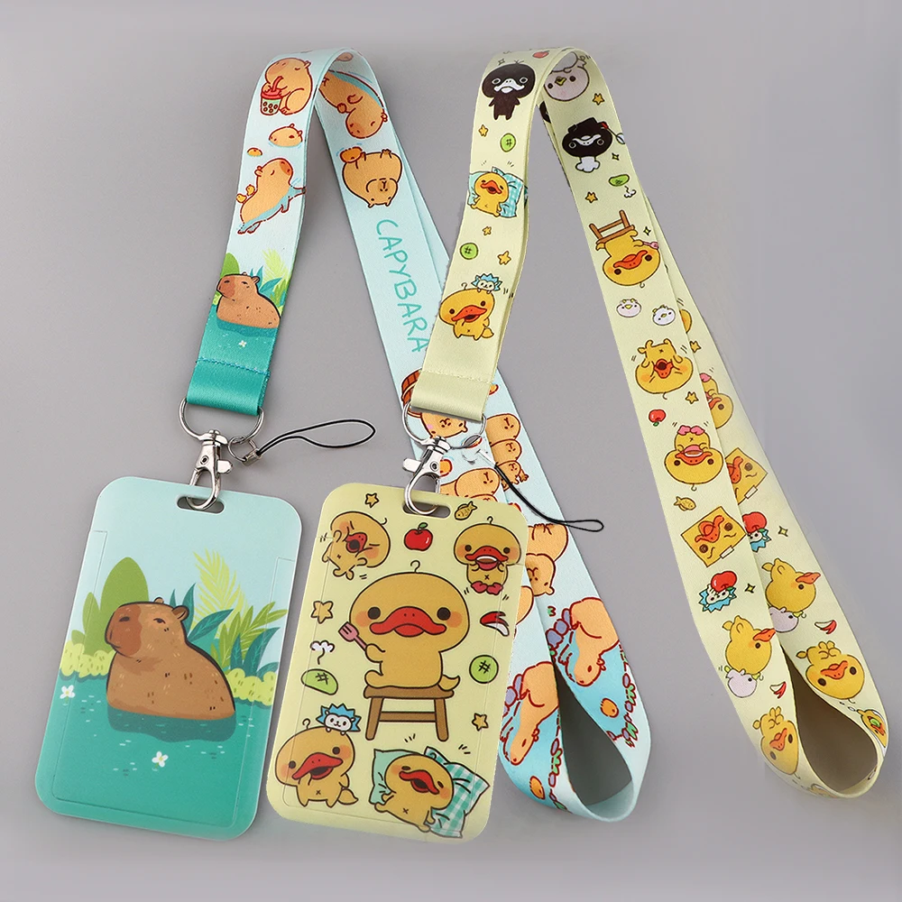 

Capybara Cartoon Print Webbing Lanyard Keychain Cute Duck Ribbon Hang Rope Keyring Mobile Phone Charm Neck Straps Key Ring