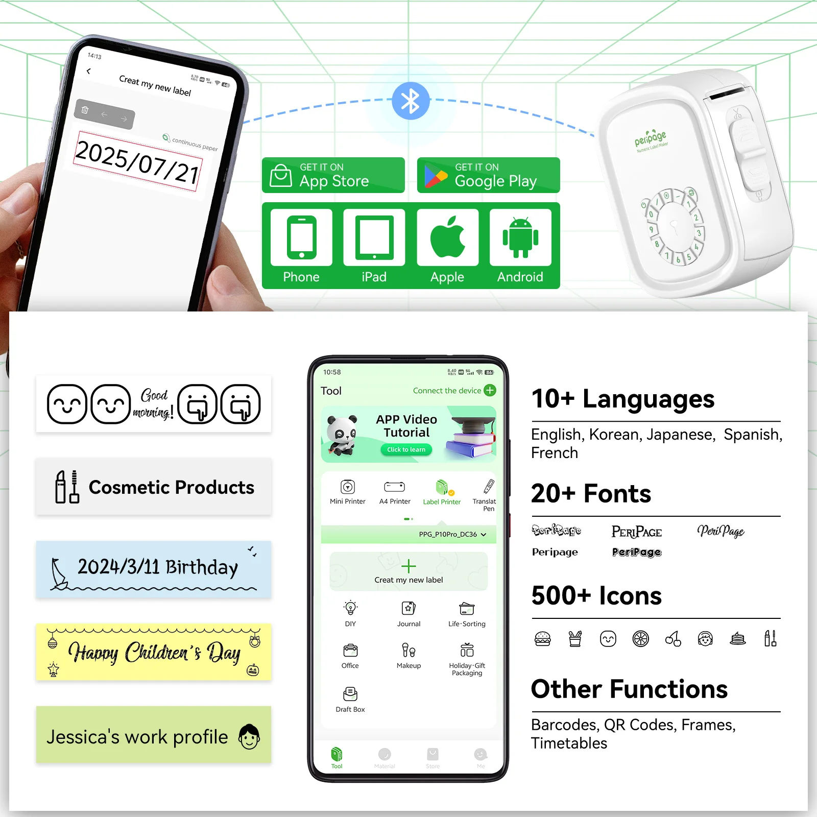 Peripage P10 PRO Label Maker Mini Portable Label Printer Rechargeable 12mm Adhesive Label Ribbon Printer Machine Similar to D110