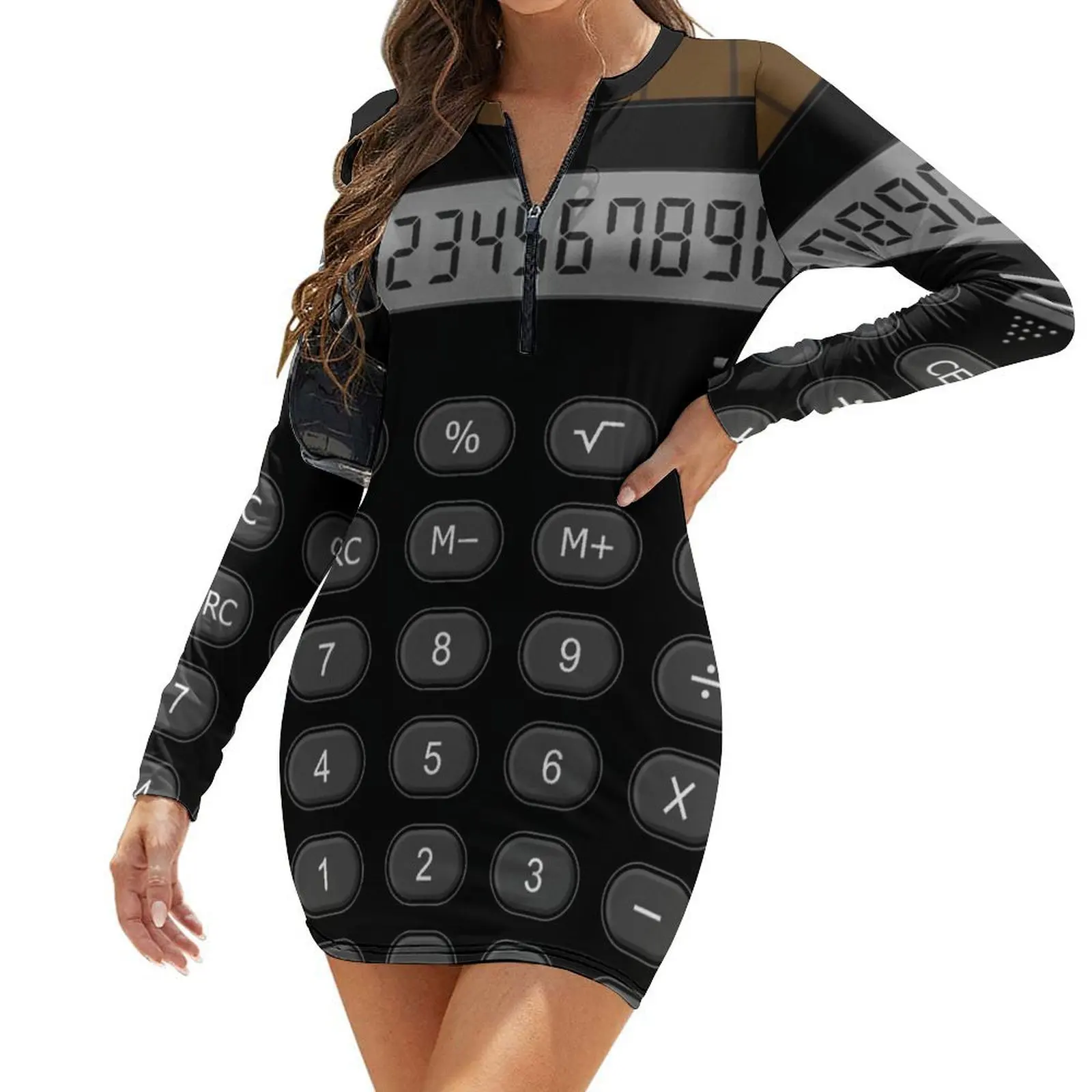 

Retro Calculator Long-Sleeve Bodycon Dress cocktail dresses Woman clothing