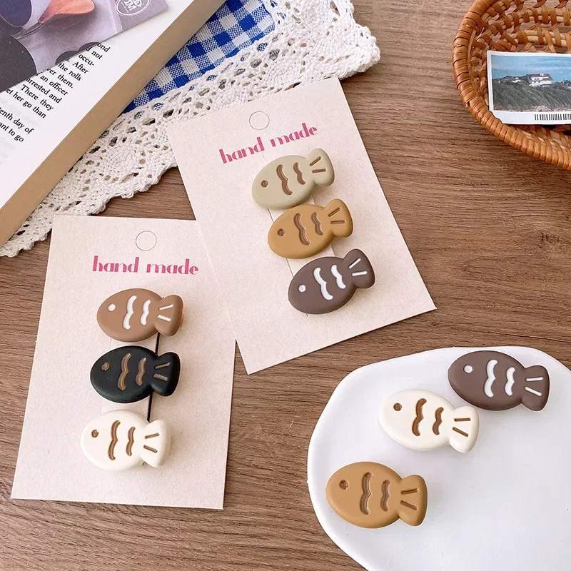 

3 шт./упаковка, молочный кофе, Милая Рыба, маленькие заколки для волос, Детские корейские милые разноцветные мини заколки для волос Y2k, аксессуары для укладки волос