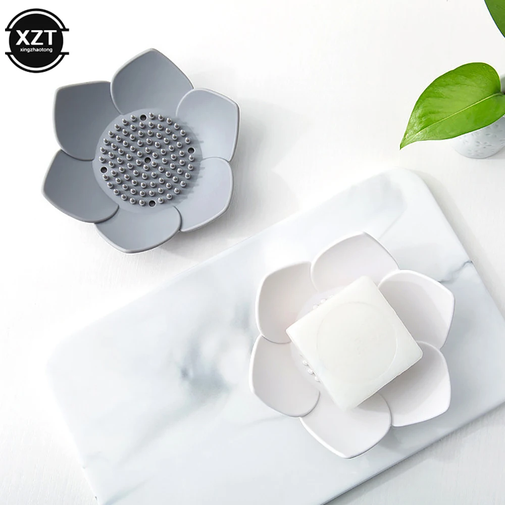 Newest Soap Box Lotus Shape Non-slip Portable Silicone for Draining Soap Tray Draining Soap Dish Kitchen Bathroom Accessories 4