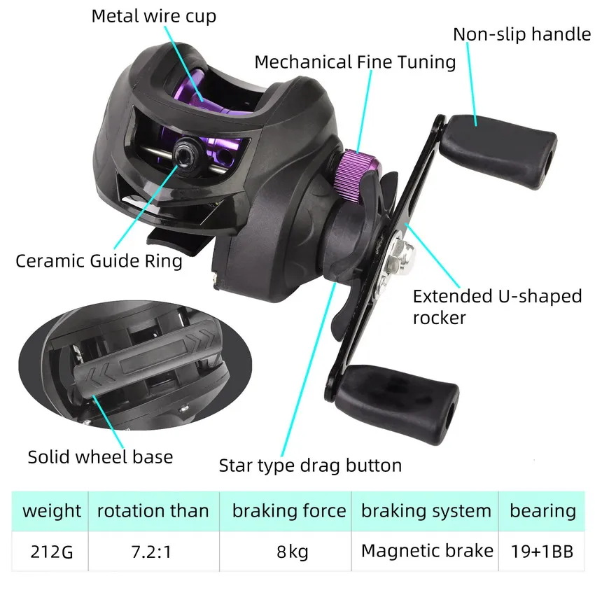 Fishing Reel Max Drag 8kg Baitcasting Reel With Aluminum Spool For Freshwater