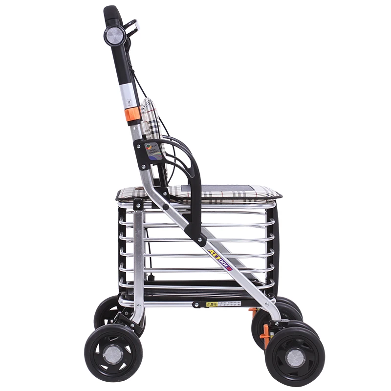 

Elegant Elderly Shopping Cart with Four Wheeled Assisted Driving Aluminum Alloy Seat Folding Shopping Cart storage Baskets