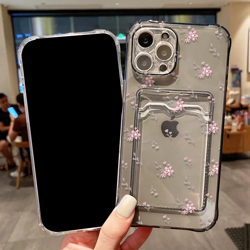 Floral Shockproof Soft TPU Card Holder Phone Case