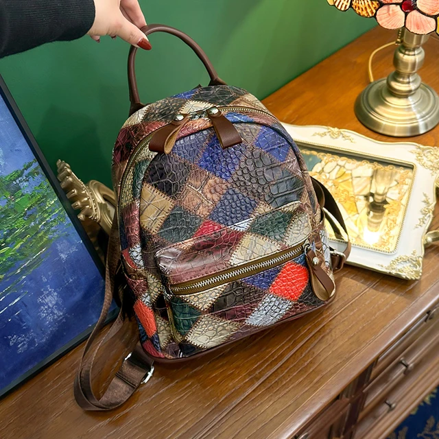 2023 Retro Casual Women Backpack Printed Contrast Color Outdoor