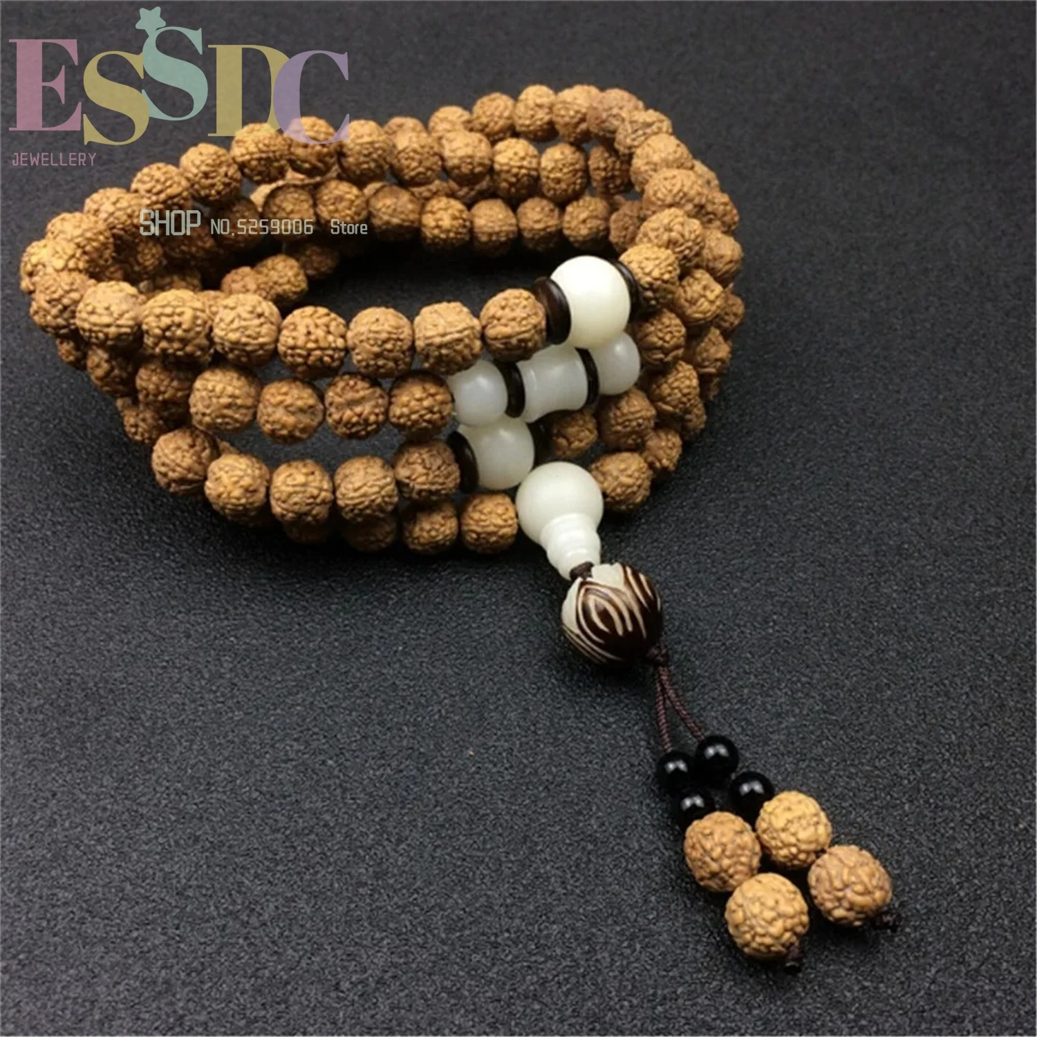 Hot Sale 9mm Natural 108 Rudraksha Beads Necklace Fashion Male's Dragon Scale Grain Original Seed Bodhi Lotus Bracelet Dropship