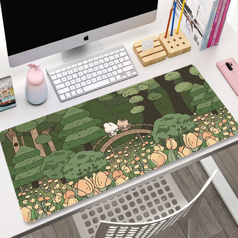 Alfombrilla de ratón grande para juegos de planta verde, alfombrilla de ratón para gamers tamaño XXL para mesa largo de oficina, escritorio Kawaii para chicas adolescentes y dormitorio