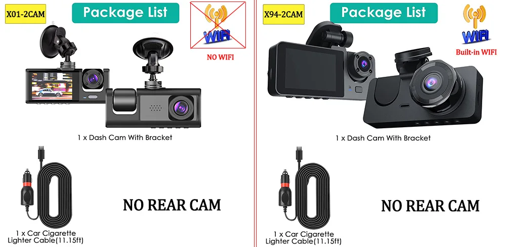 Description Picture 2 of item1080P 2/3 Camera Dash Cam WIFI APP W/ IR Night Vision Loop Recording Parking Monitor Car DVR video recorder Car camera For Cars