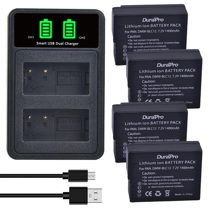 Durapro 1400Mah Dmw-Blc12 Blc12E Blc12Pp Batteria + Caricabatterie Led Con Porta Di Tipo C Per Panasonic Fz1000 Fz200 Fz300 G5 G6 G7 Gh2