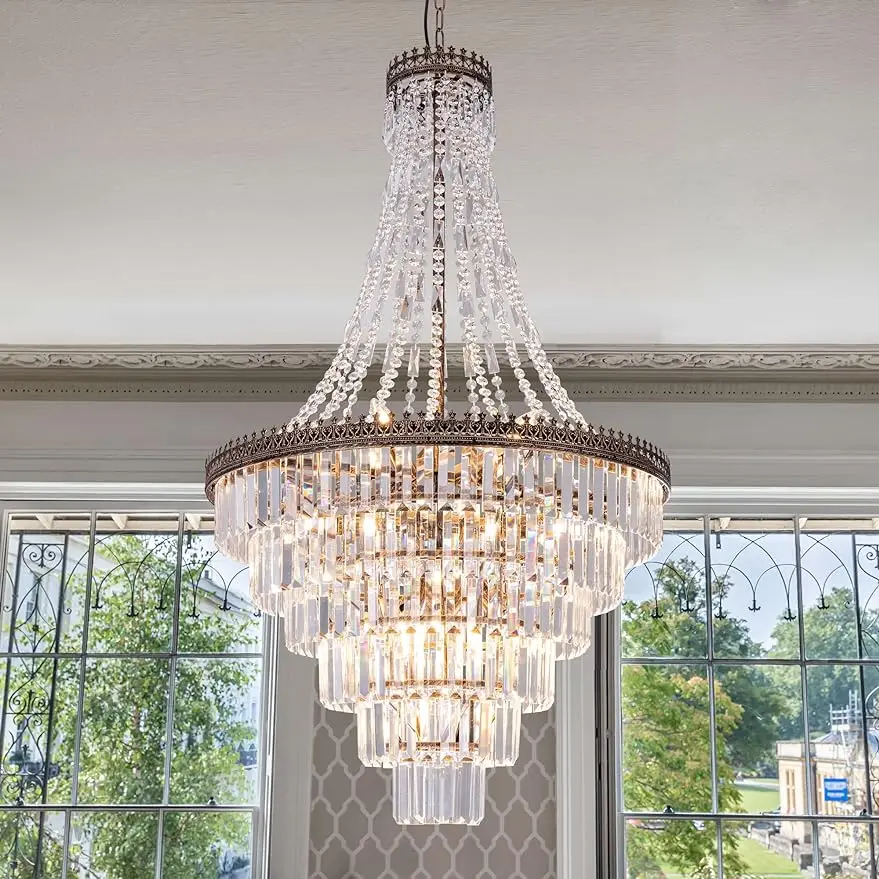 

Tochic French Empire Crystal Vintage Antique Bronze Chandelier Light Fixture for Dining Living Room 28" W x 48" H