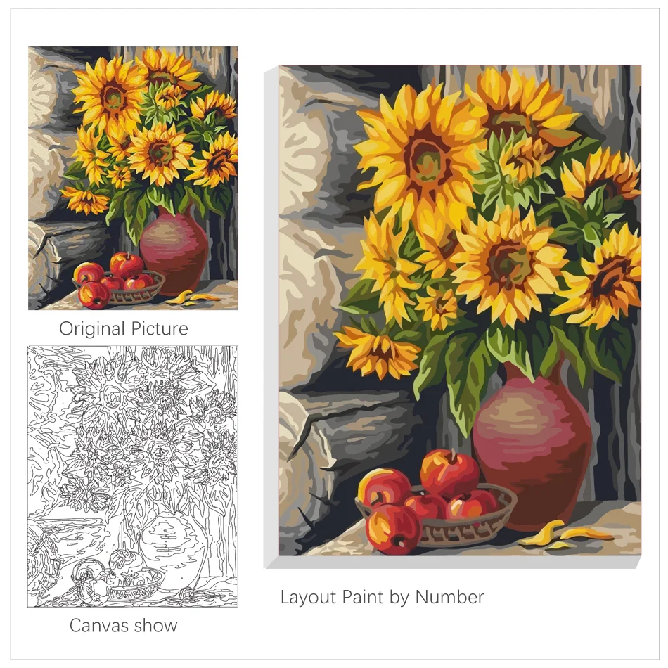 Sunflower Paint By Numbers For Kids Framed Canvas Kids' Paint By Number Kits  Framed Paint By Numbers For Kids Paint By Numbers Flowers Easy DIY Art &  Craft Set Without Frame