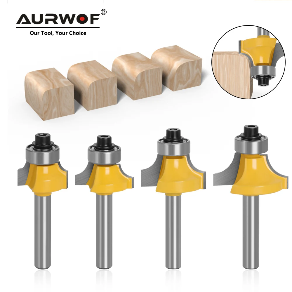 AURWOF 1 Stück 1/4" & 6mm Schaft Rundfräser-Set, Hartmetallbestückter Kantenrundfräser, 8 Größen R3.2-7.96 für Holzbearbeitung