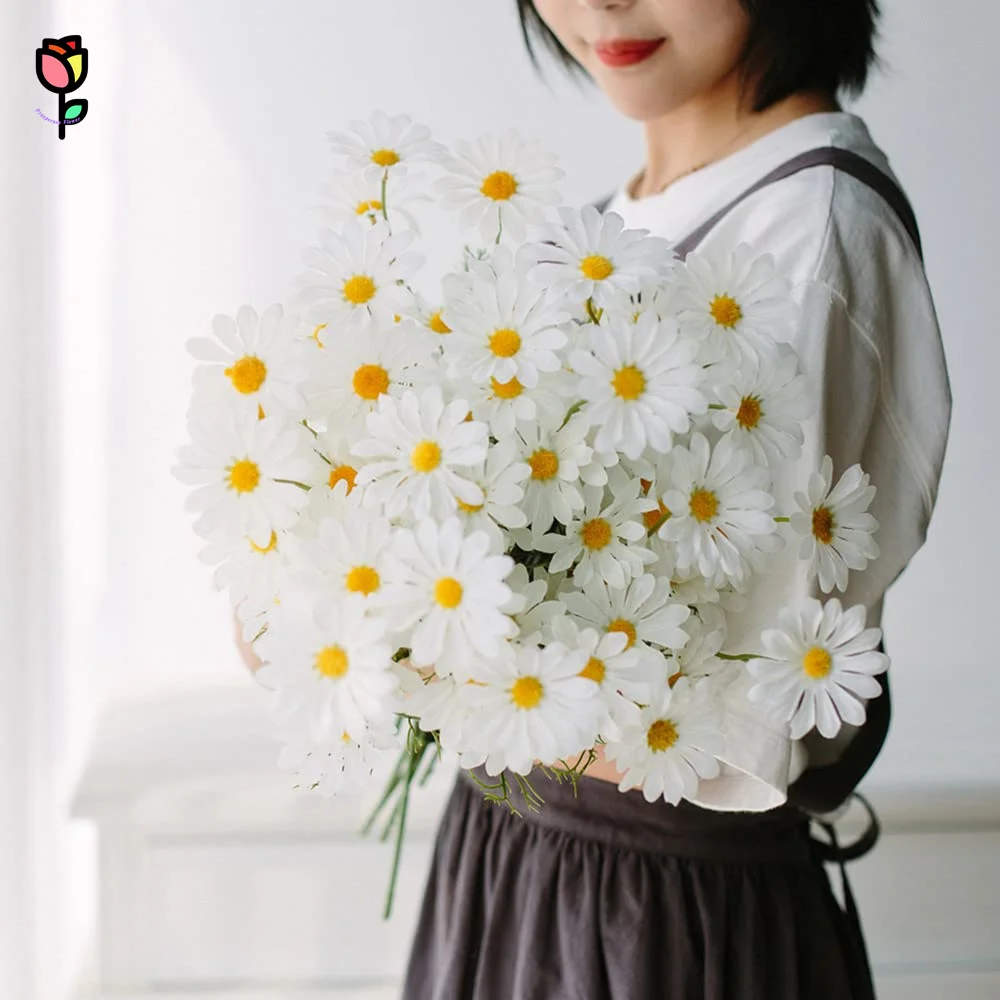 

5pcs Artificial Daisy Chrysanthemum Flowers Bouquet Home Wedding Decor 5-Head Chamomile Plastic Fake Flower Garden Decoration