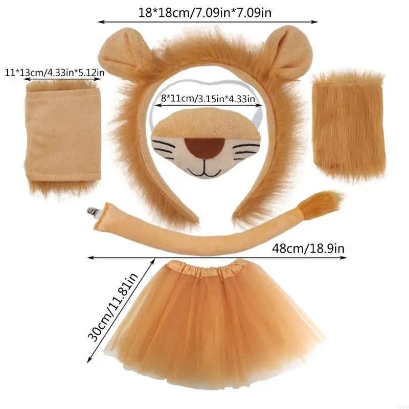 C6UD Halloween Lion Dress up Costume, Hairband, Tail for Kid Birthday Parties