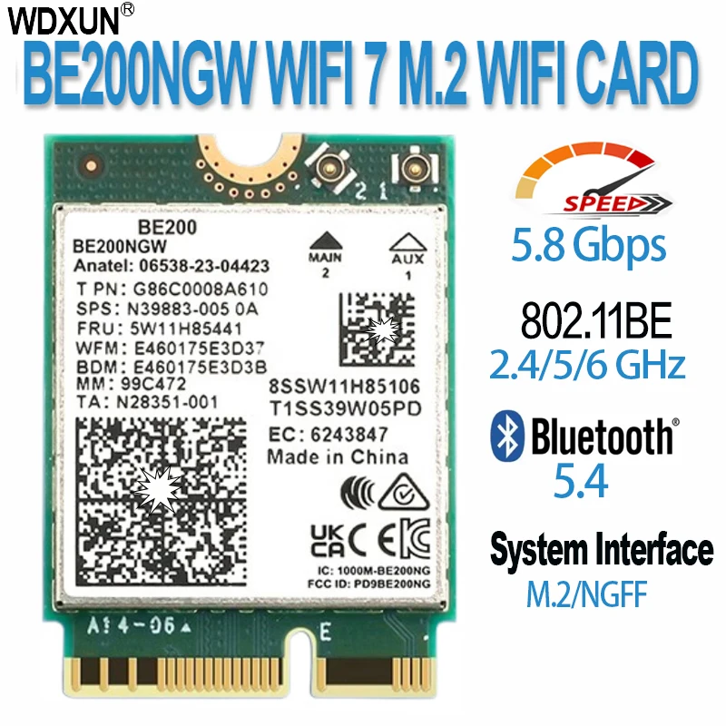 Scheda di rete WiFi 7 BE200 200ngw Bluetooth 5.4 Tri Band 2.4G/5G/6GHz 8774Mbps BE200NGW M.2 Adattatore wireless Meglio di Wifi 6E  7