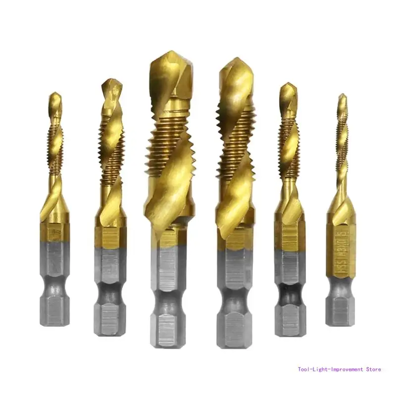 

C63E 4341 Plated Long Shank Tap Set (6pcs) High Speed Steel Drill BitsM3x0.5 M4x0.7 M5x0.8 M6x1 M8x1.25 M10x1.5