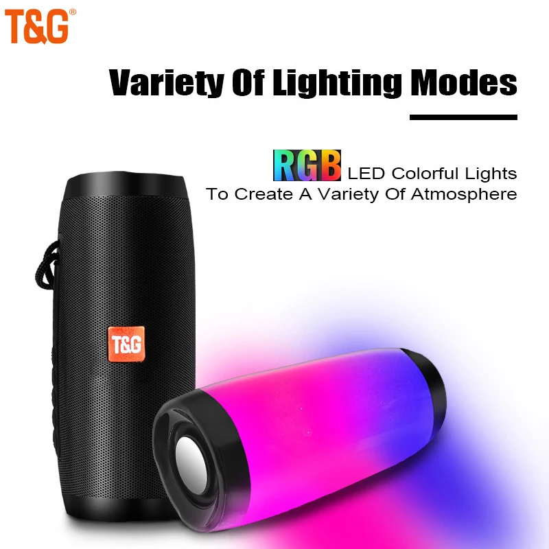 Bluetooth Speaker T&G TG157 20W Portable 1200MAH RGB LED Light Wireless Boombox Outdoor Subwoofer Stereo