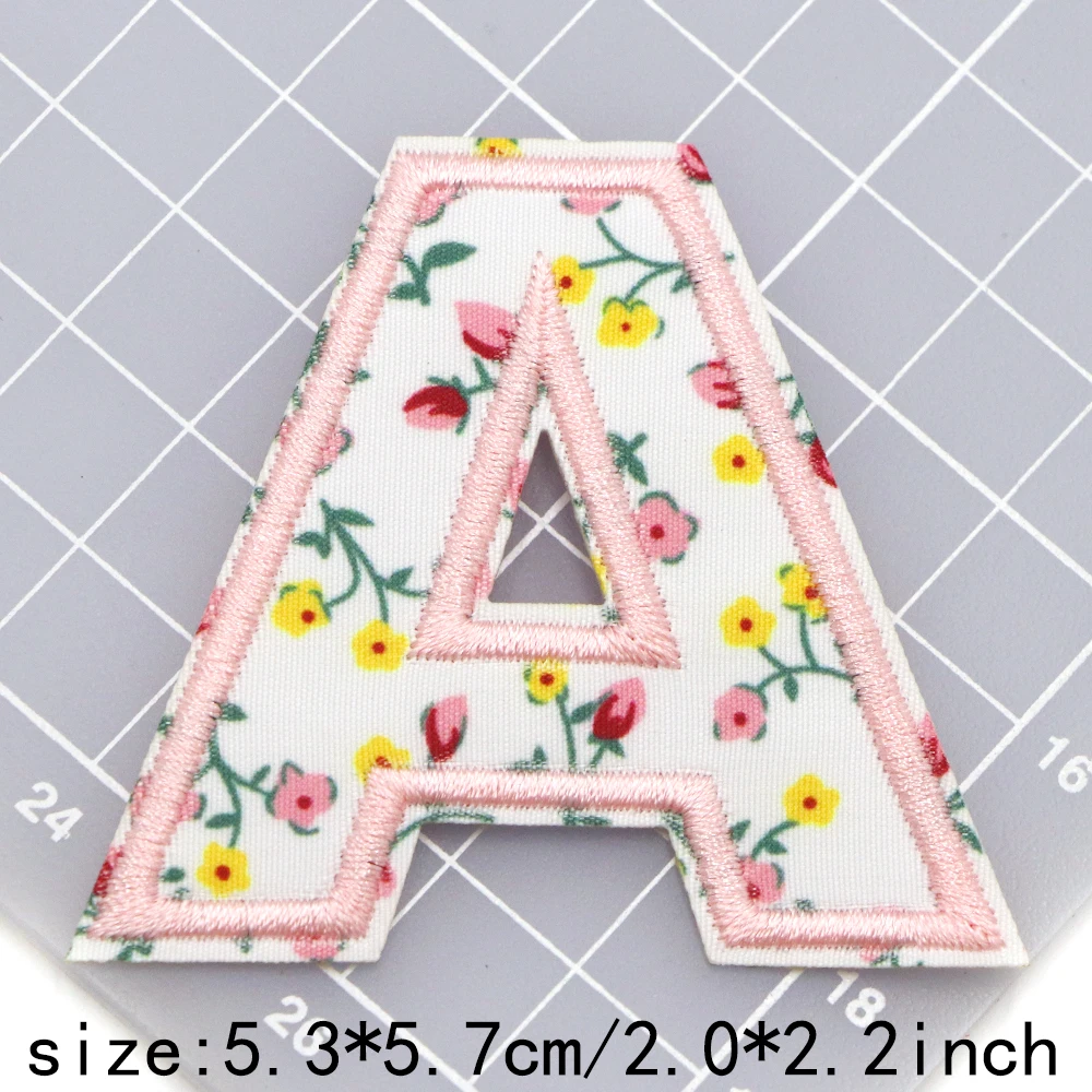 Chenille Embroidery Letter Alphabet Iron on Patch Clothing Applique Name Badge Decor Sticker WhIite Flower 53mm 1Pc clothing patches,embroidered patches,custom name patches