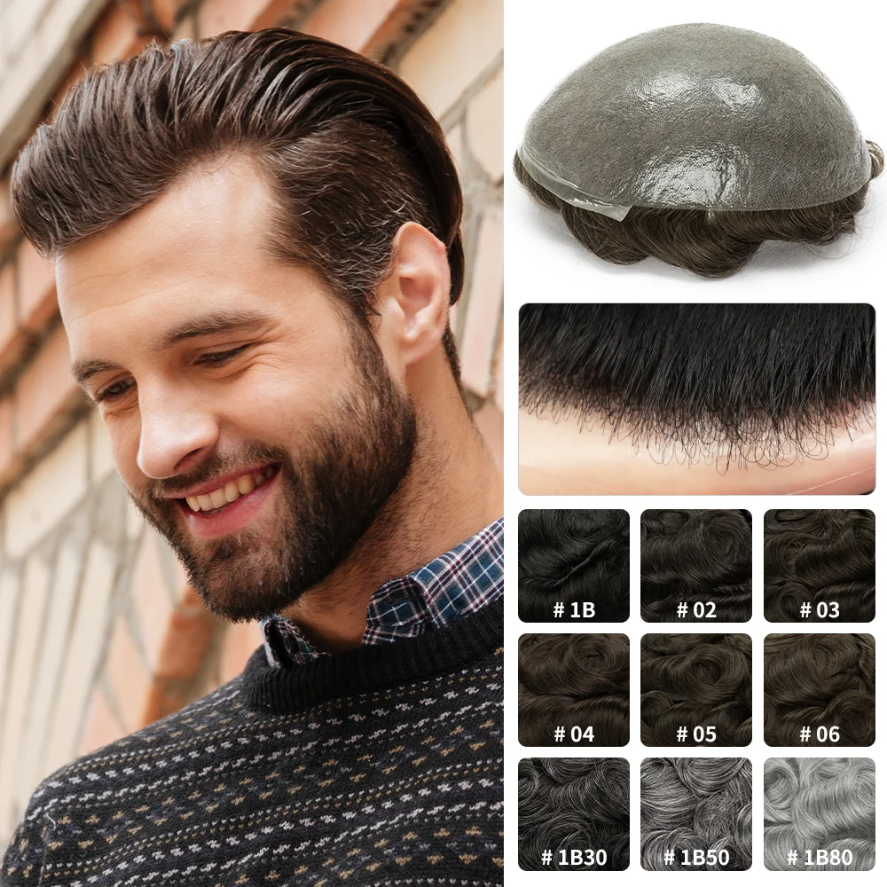 

Men Toupee Remy Human Hair Pieces V Loop 0.08mm Skin PU Base Men's Capillary Prosthesis Male Wig Hair Replacement System