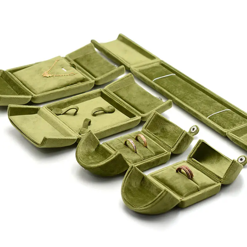 New Velvet Necklace Storage Box Double Door Solid Color Necklace Holder Multi-functional Rings Bearer Box