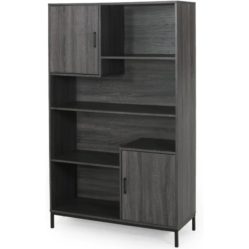 64.5-inch high bookcase with 2 storage cabinets, cube unit bookcase with storage cabinets and doors