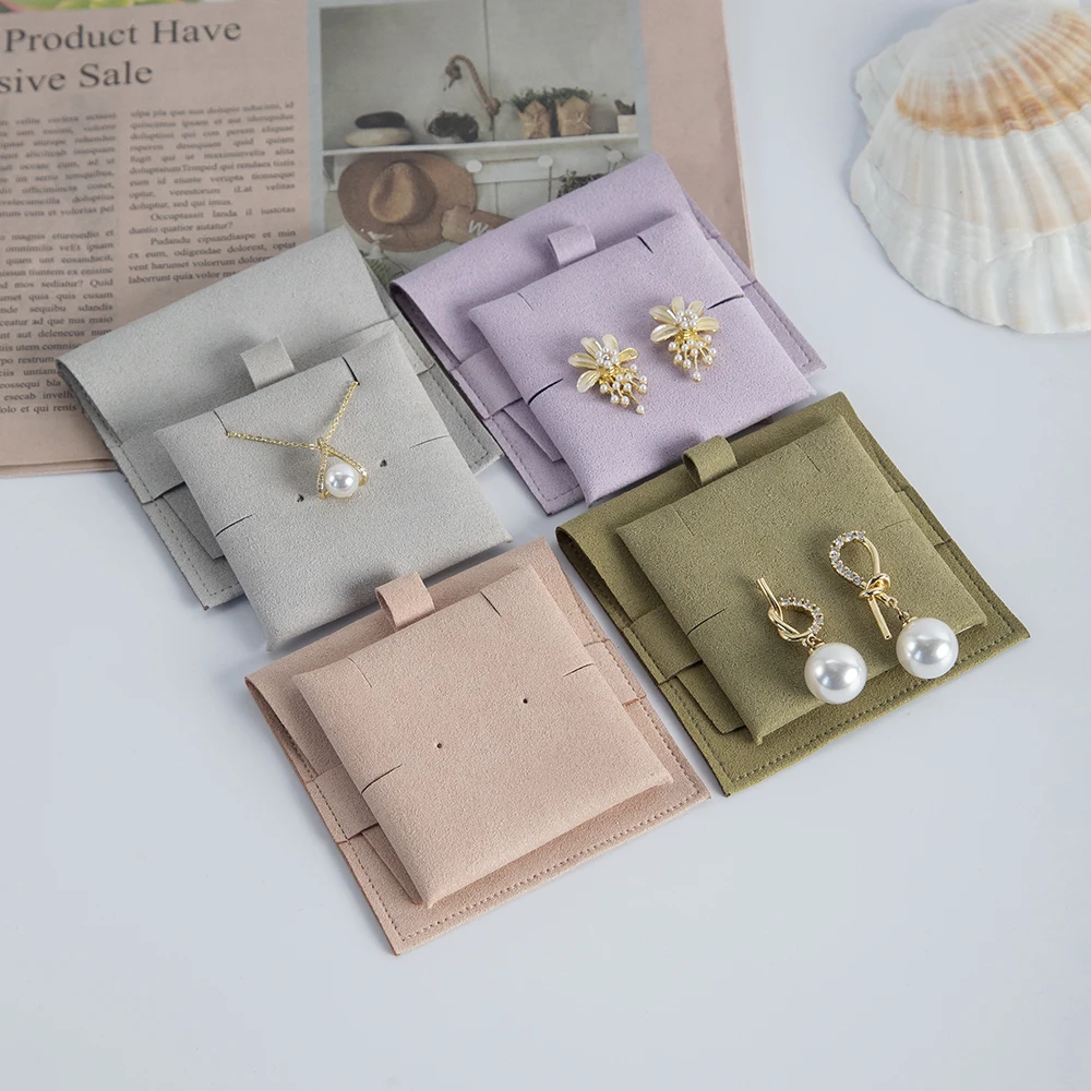 20set Custom Logo Envelope Flap Gift Bags Handmade Jewelry Necklace Earring Bracelets Microfiber Velvet Pouch Insert Pad Card