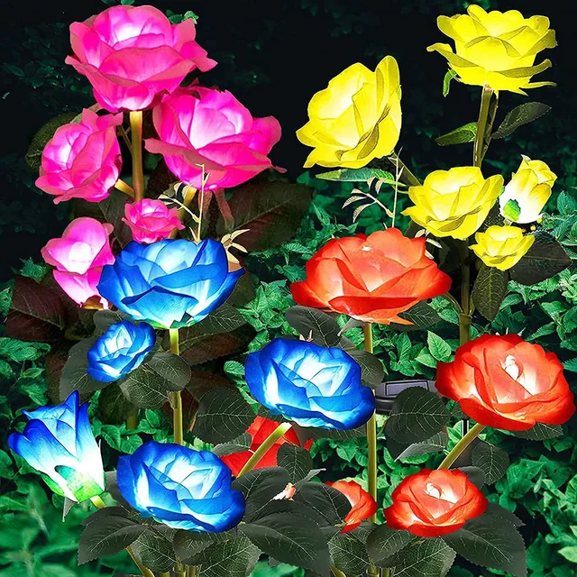 5 헤드 LED 태양 장미 조명, 시뮬레이션 꽃 조명, 장미 꽃 잔디 램프, 야간 램프 조경 정원 홈 장식 꽃