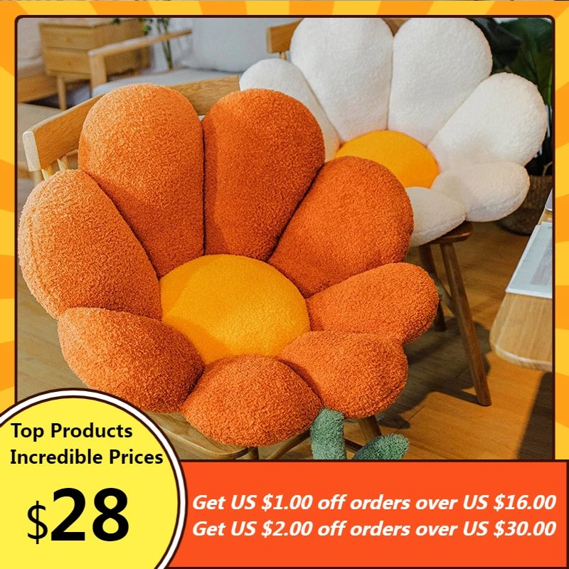 Ins Flower Pillow Office Chair Lumbar Back Cushion Cute Plush Sofa