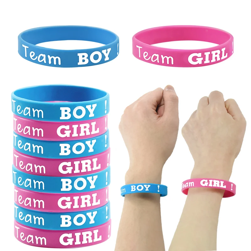 10pcs/lot Boy or Girl Gender Reveal Party Team Bride Bracelet Wristbands For Team Wendy Welcome Baby Shower Decoration Silicone mocsicka gender reveal backdrop boy or girl gender surprise party decoration banner supplies baby shower photography background